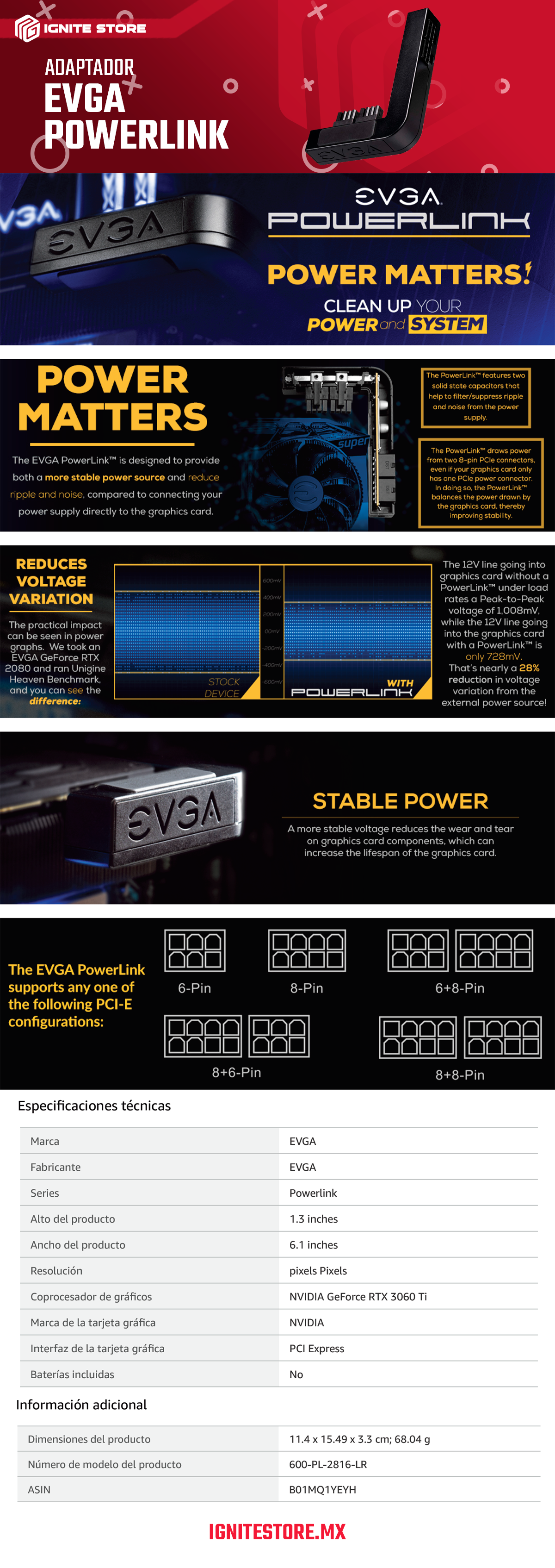 ADAPTADOR EVGA REDIRECCIONADOR DE CONECTOR PCI PARA TARJETAS DE VIDEO NVIDIA FOUNDERS EDITION/GEFORCE GTX 1080 TI/1080/1070 - E 600