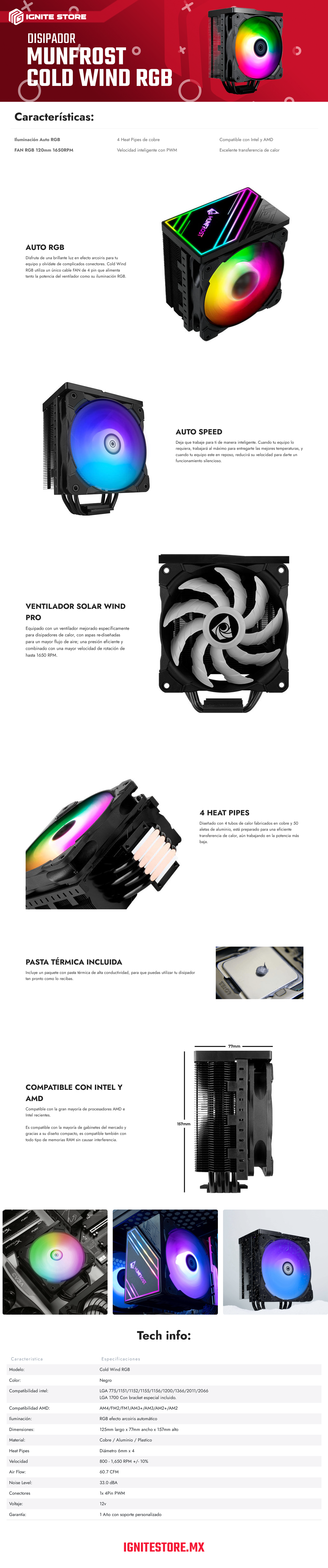 DISIPADOR PARA CPU MUNFROST COLD WIND RGB