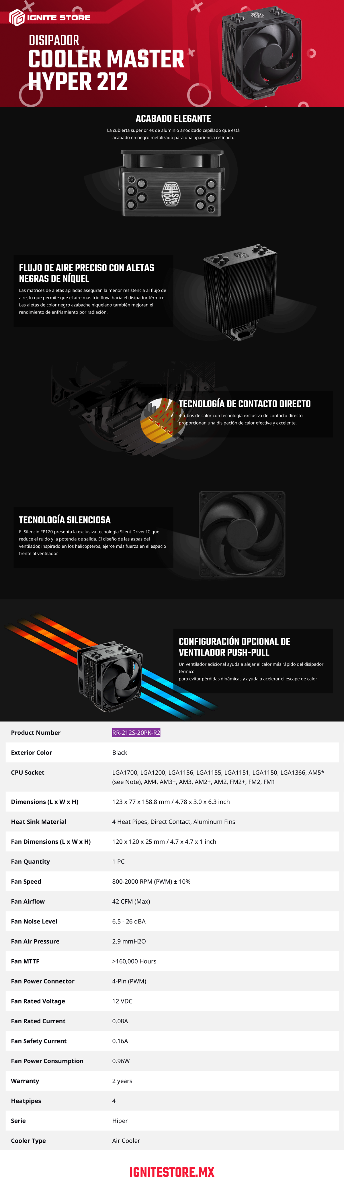 DISIPADOR PARA CPU COOLER MASTER HYPER 212 BLACK EDITION - RR-212S-20PK-R2