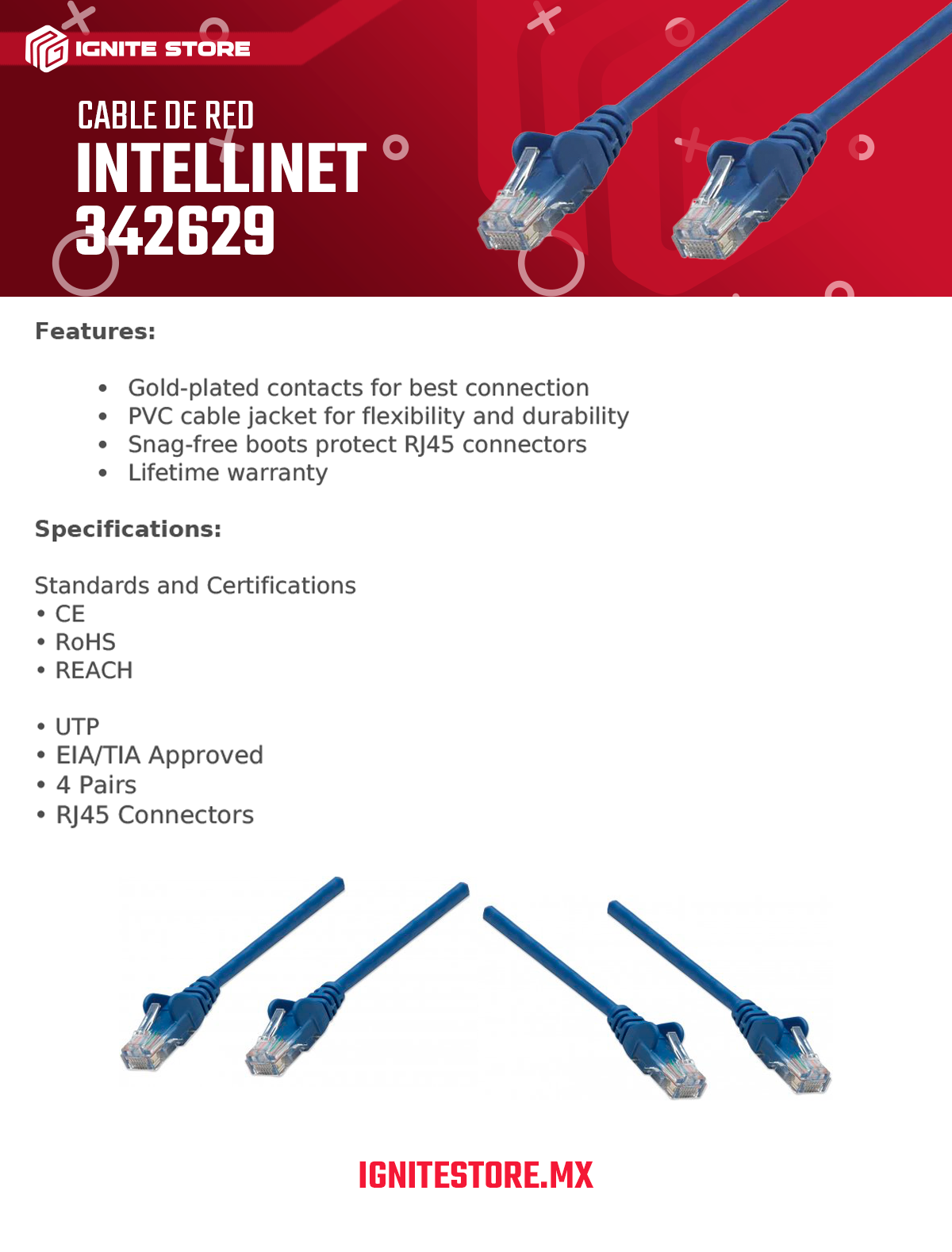 CABLE DE RED INTELLINET 7.6M CAT6 - 342629