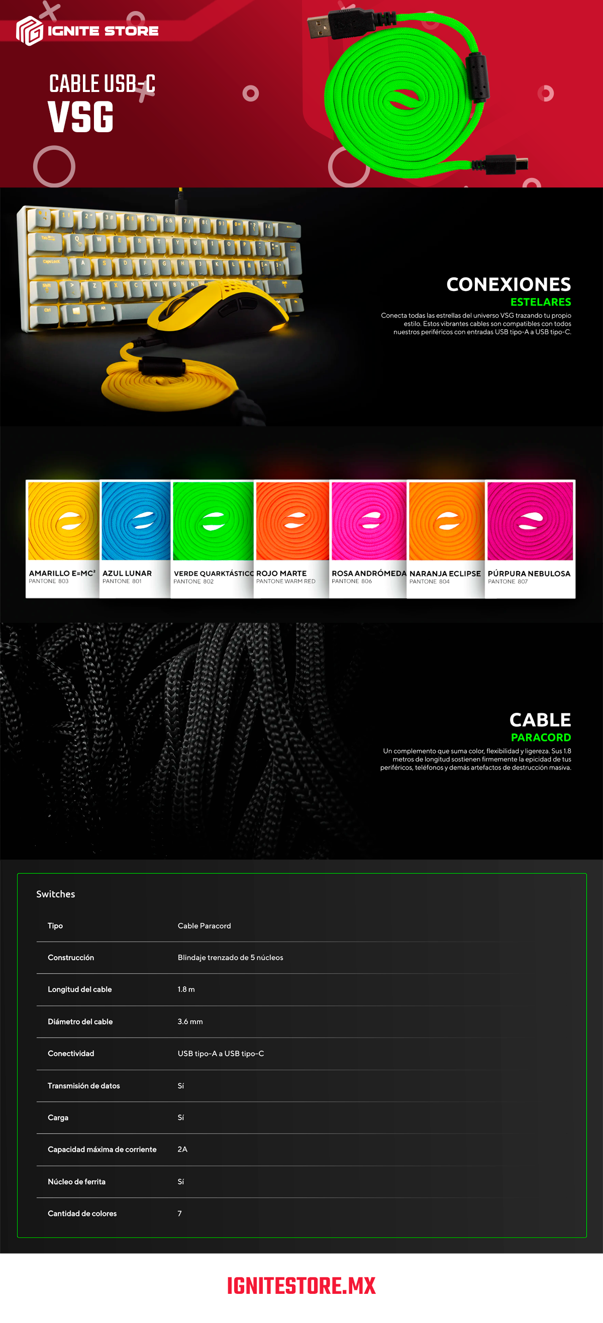 CABLE USB VSG TIPO C VERDE - VG-CABLE-AQ-GRE