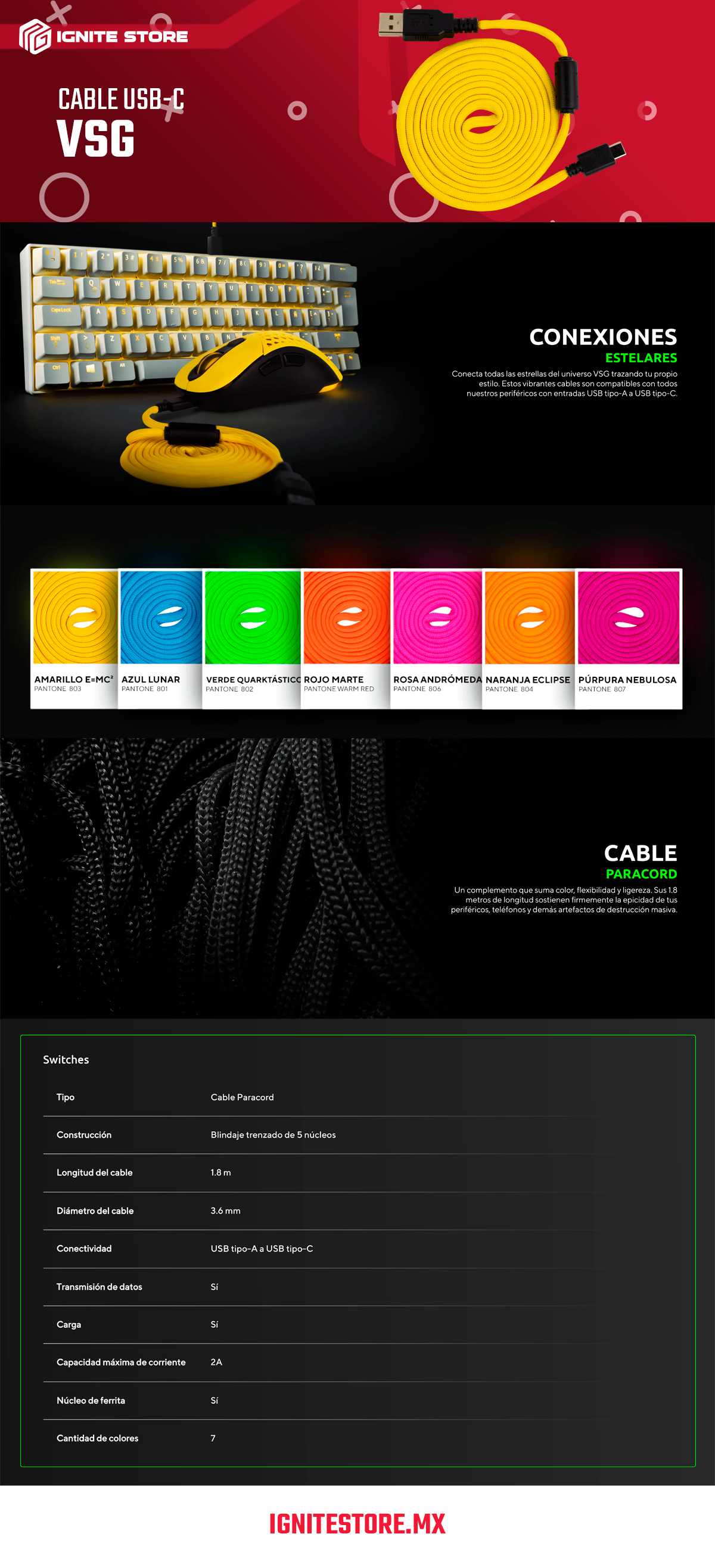 CABLE USB VSG TIPO C AMARILLO - VG-CABLE-AQ-YELLOW