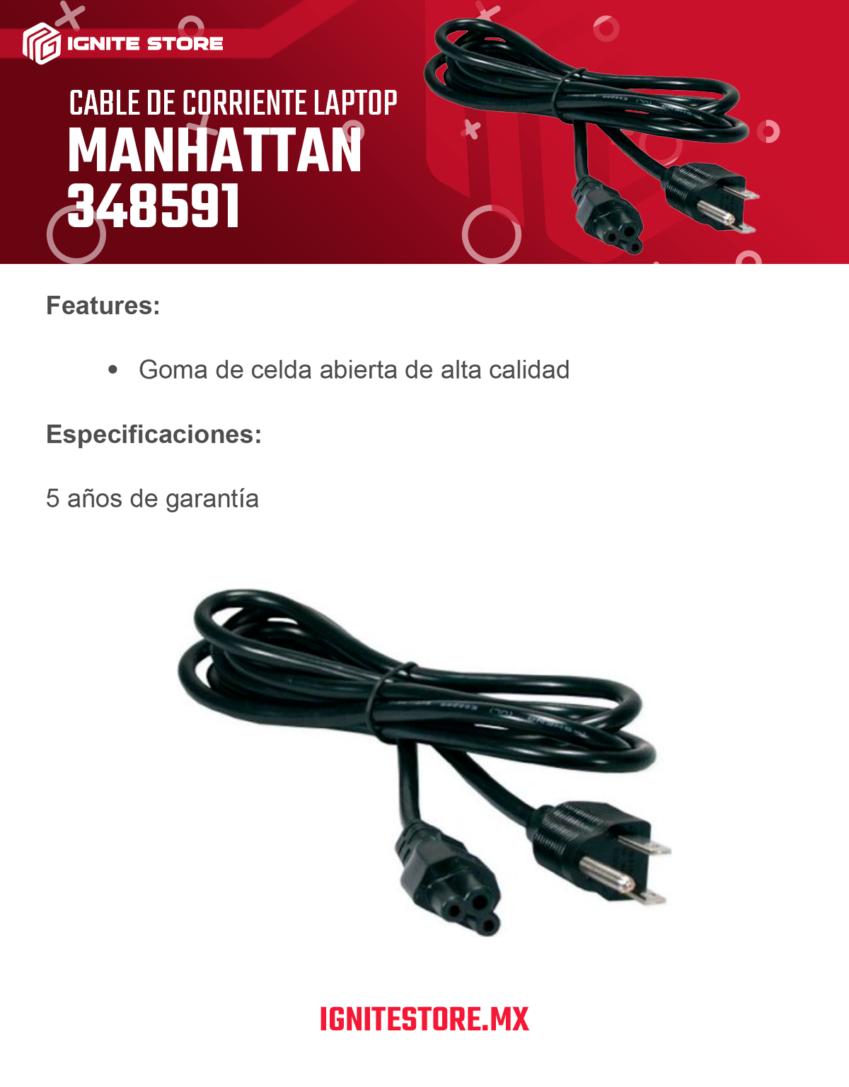 CABLE CORRIENTE MANHATTAN PARA LAPTOP (TRIPLE) 348591