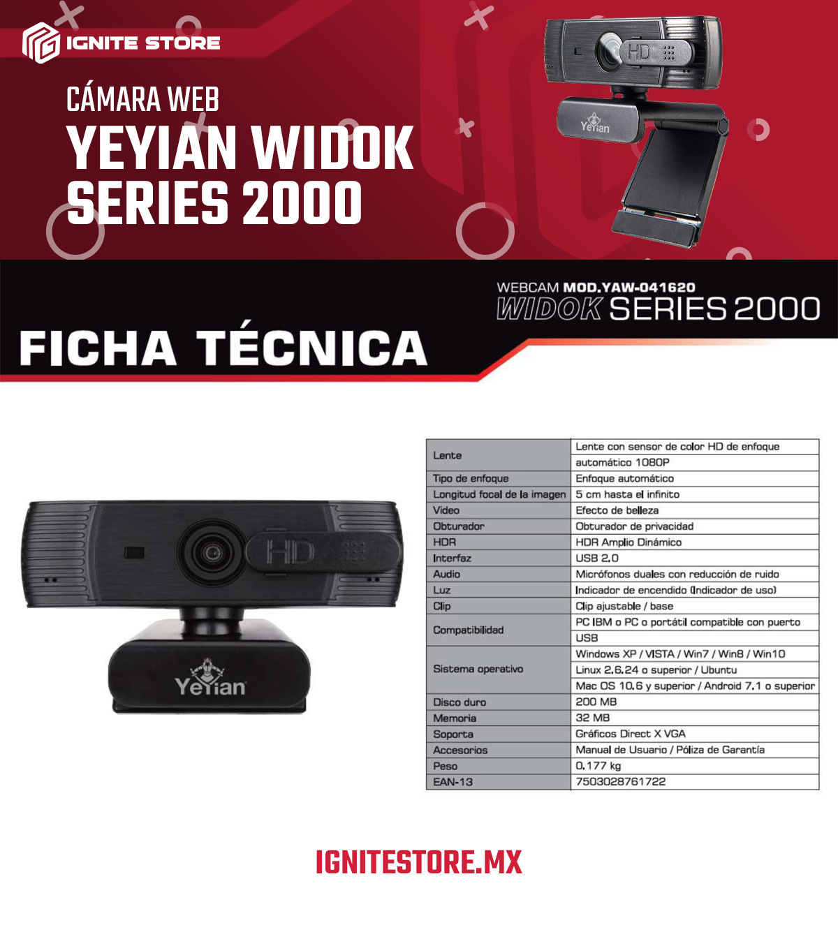 CAMARA WEB YEYIAN WIDOK SERIES 2000- 1080P 30FPS - YAW-041620