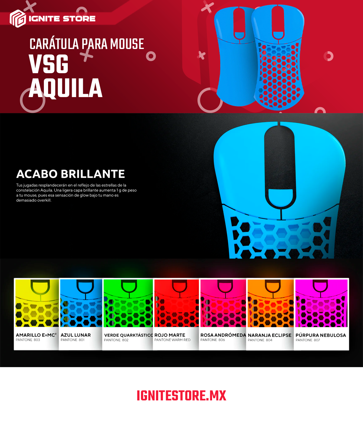 CARÁTULA PARA MOUSE VSG AZUL BRILLANTE - CASE-AQ-BLU-GLO