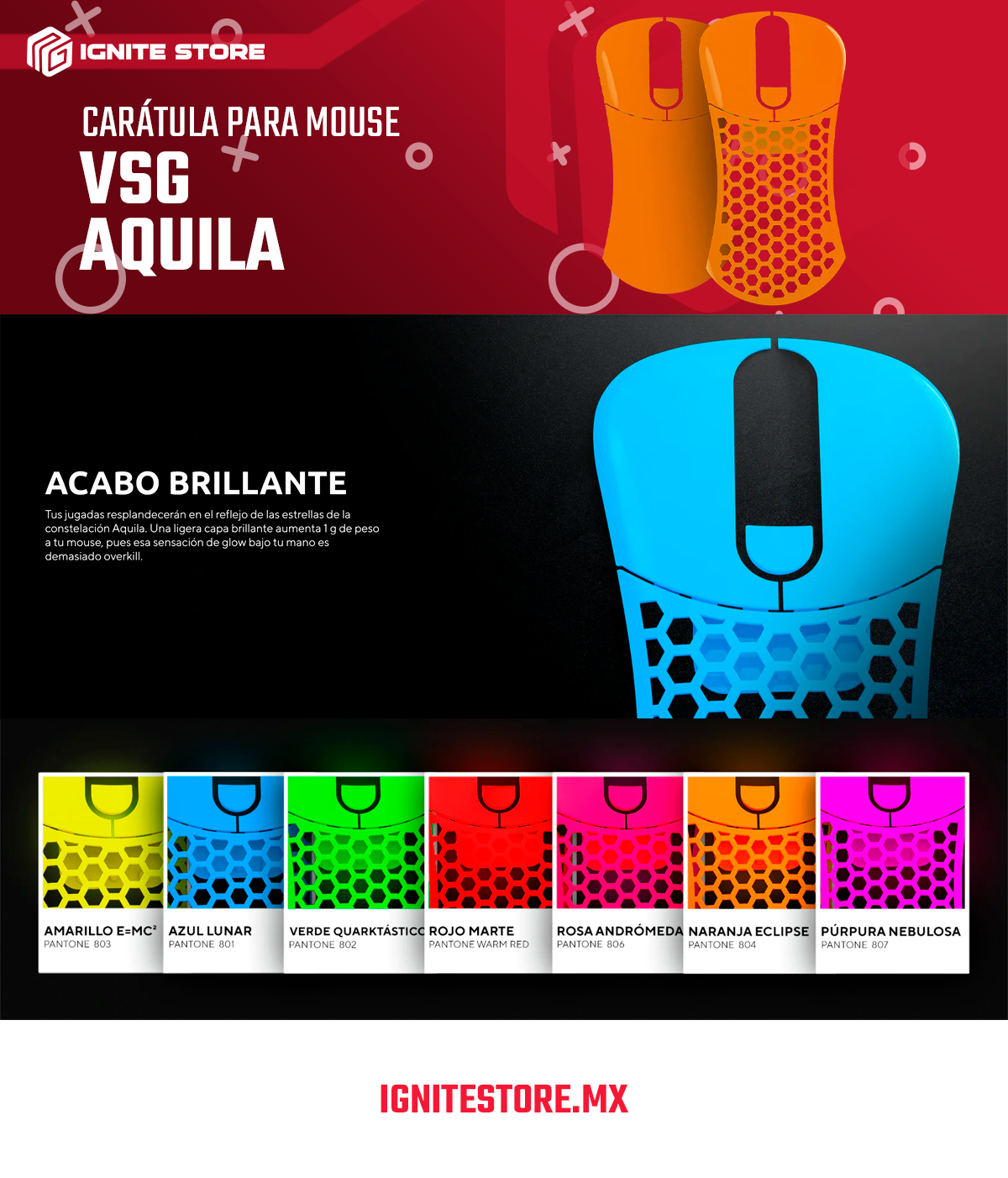 CARÁTULA PARA MOUSE VSG NARANJA BRILLANTE - CASE-AQ-ORA-GLO