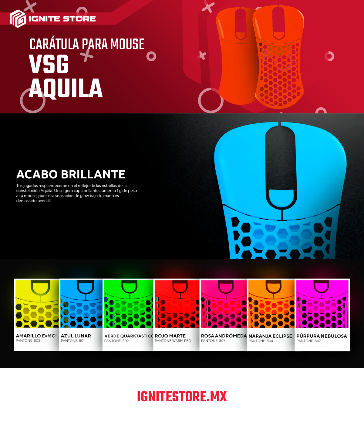 CARÁTULA PARA MOUSE VSG ROJO BRILLANTE - CASE-AQ-RED-GLO