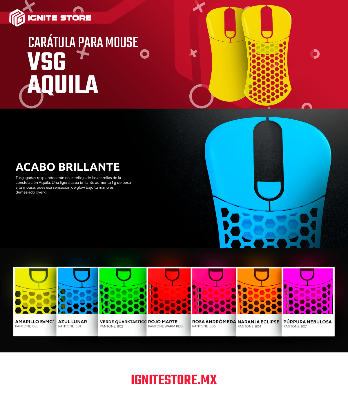 CARÁTULA PARA MOUSE VSG AQUILA AMARILLO BRILLANTE - CASE-AQ-YEL-GLO