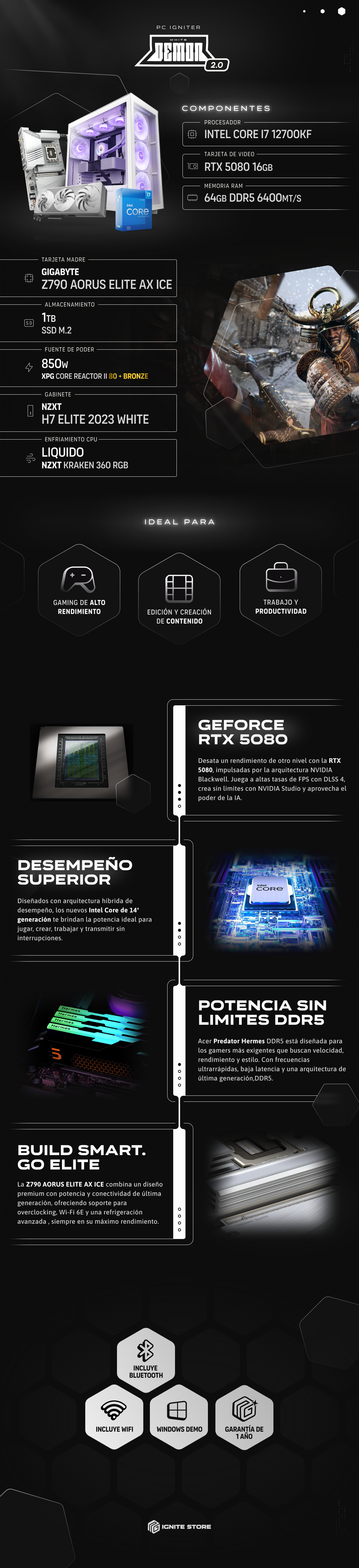 PC IGNITER White Demon 2.0 - Core i7 12700KF + RTX 5070 Ti