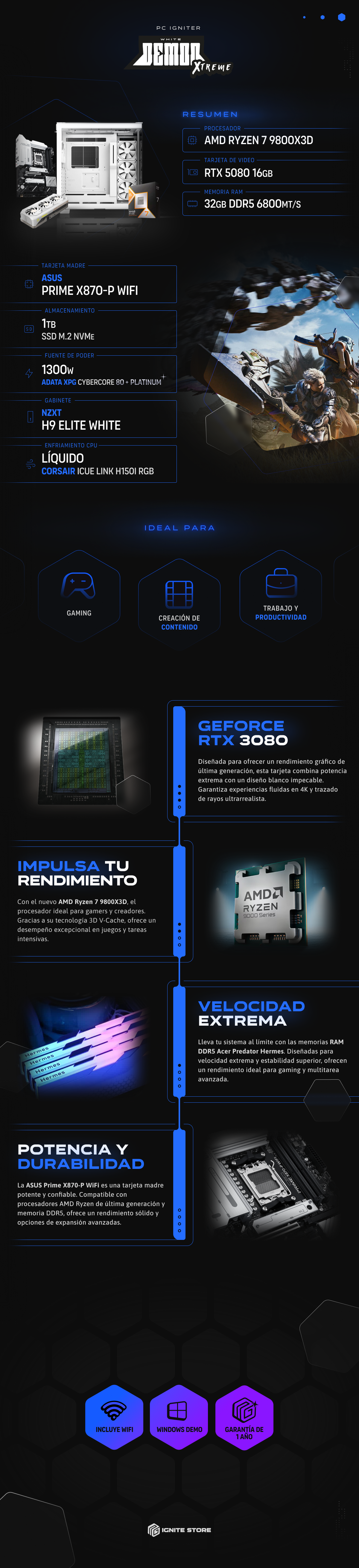 PC IGNITER White Demon Xtreme - R7 9800X3D + 5080 SOLID