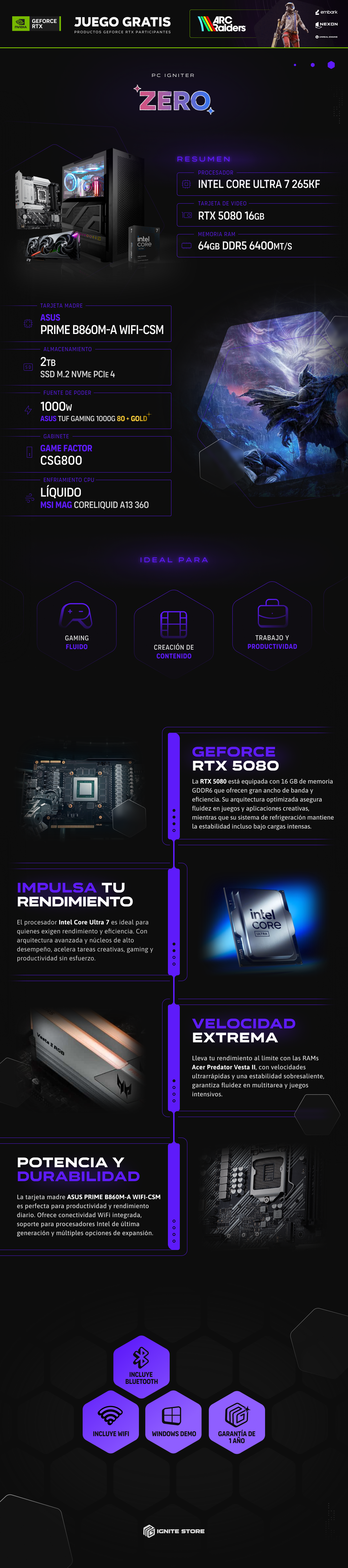 PC Igniter Zero | Core Ultra 7 265KF | RTX 5080 16GB | 64GB de RAM | SSD 2TB