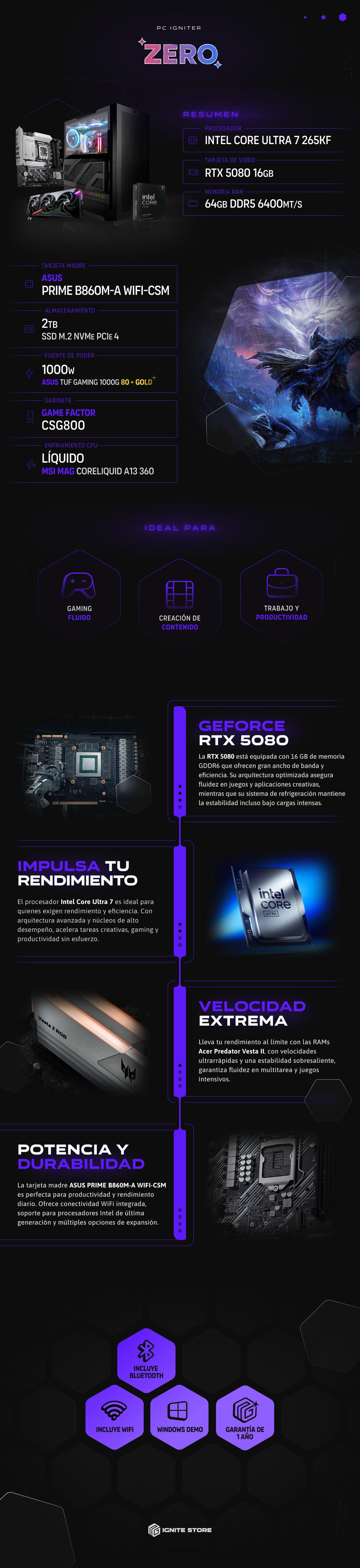 PC Igniter Zero | Core Ultra 7 265KF | RTX 5080 16GB | 64GB de RAM | SSD 2TB