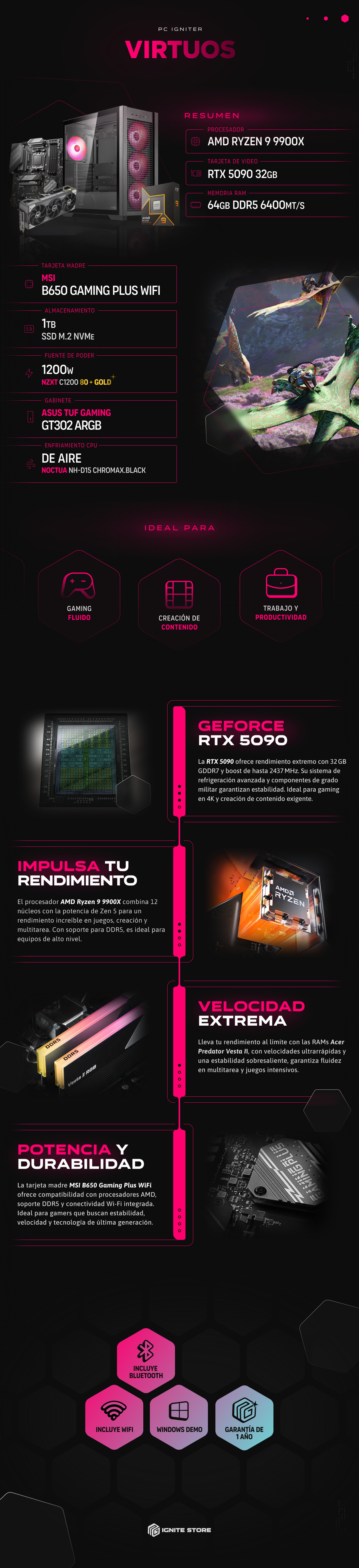 PC Igniter Virtuos | R9 9900X | RTX 5090 32GB | 64GB de RAM | SSD 1TB