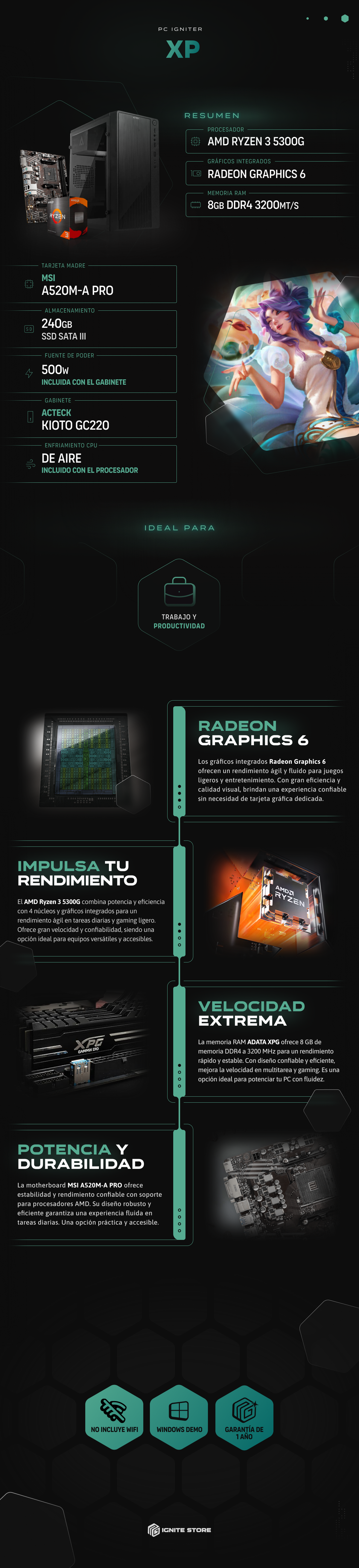 PC Igniter XP | R3 5300G | 8GB de RAM | SSD 240GB