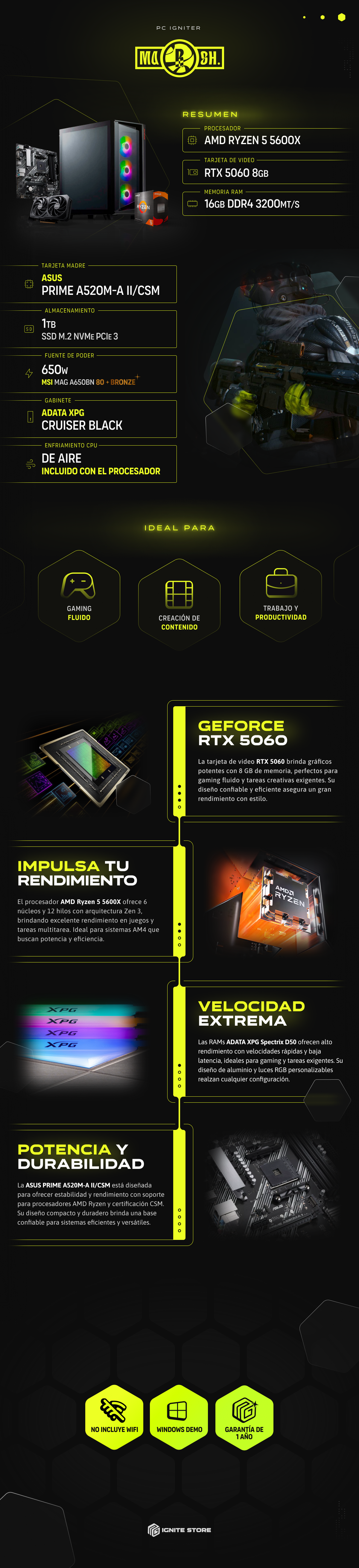 PC Igniter Marsh | R5 5600X | RTX 5060 8GB | 16GB de RAM | SSD 1TB