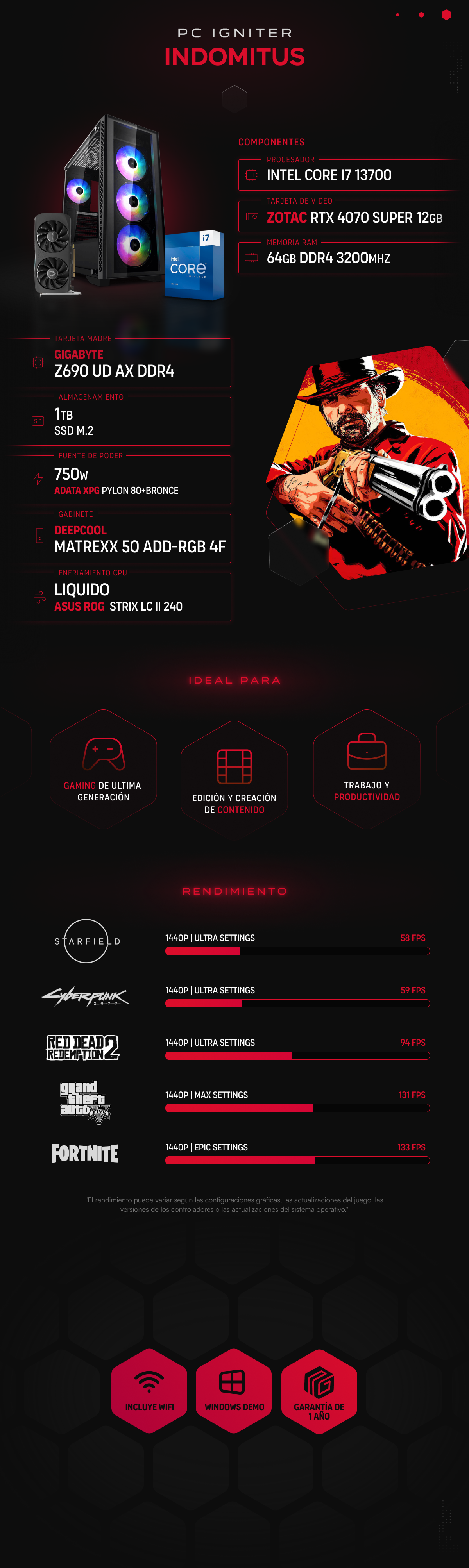 PC IGNITER INDOMITUS - I7 13700 + RTX 4070 SUPER OC