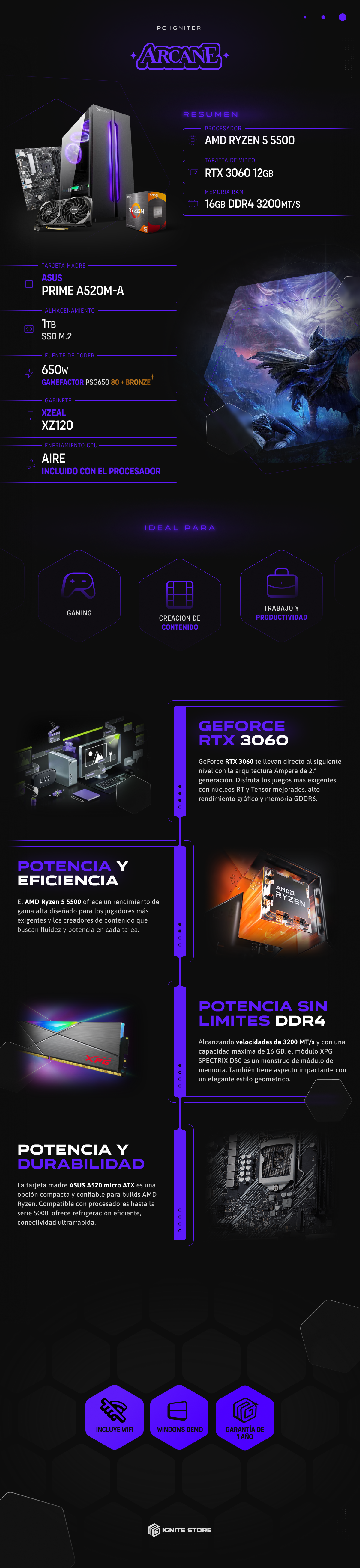 PC IGNITER ARCANE - R5 5500 + RTX 3060