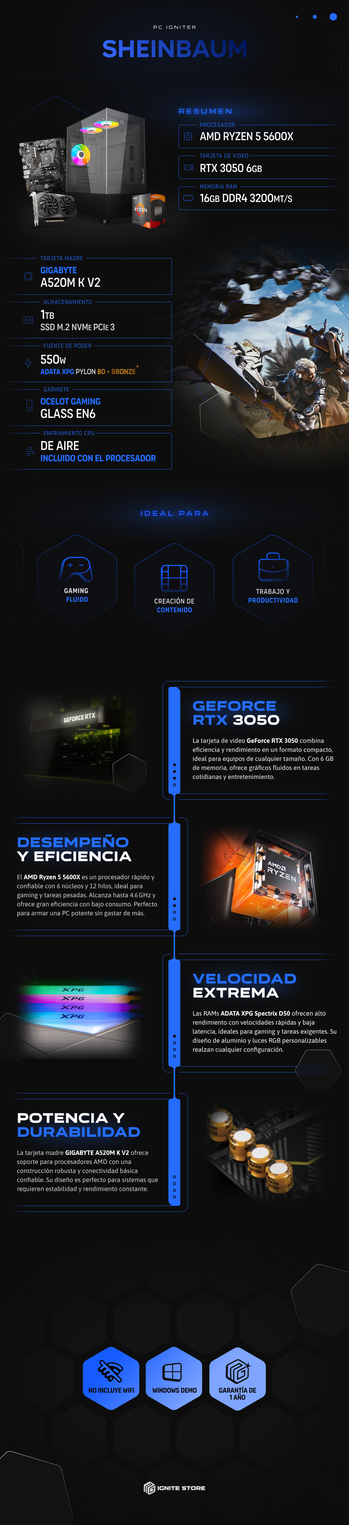 PC Igniter Sheinbaum | R5 5600X | RTX 3050 6GB | 16GB de RAM | SSD 1TB