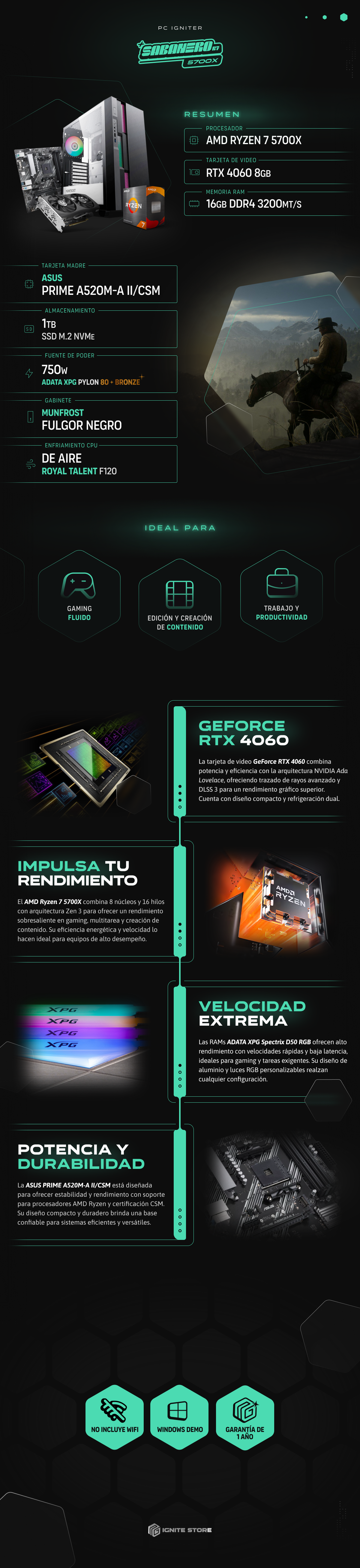 PC Igniter Sabanero R7 5700X | RTX 4060 8GB