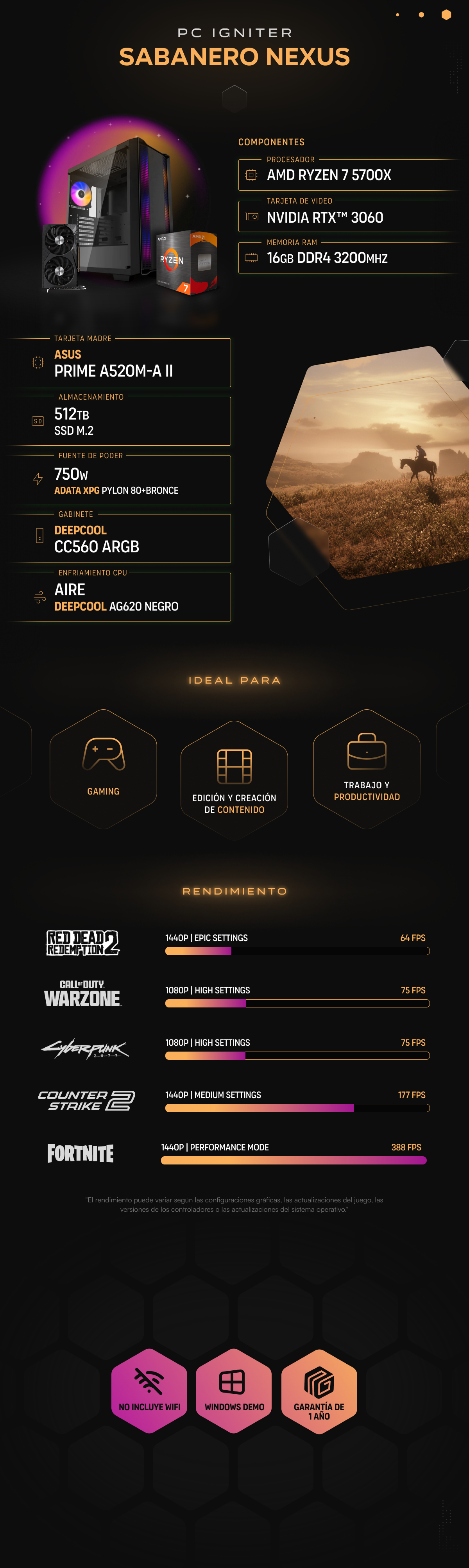 PC Igniter Sabanero Nexus - AMD 7 5700X + RTX 3060