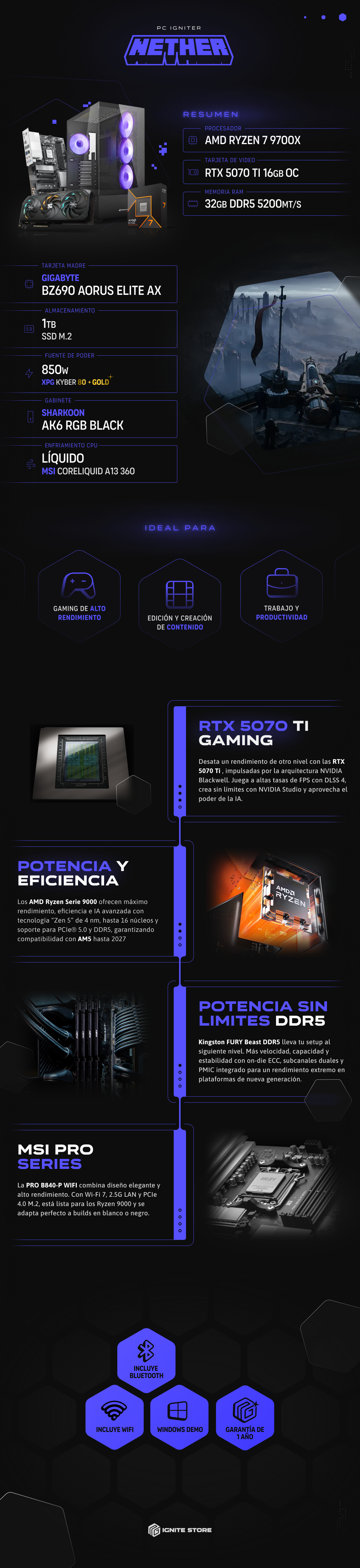 PC Igniter Nether - R7 9700X + 5070 Ti