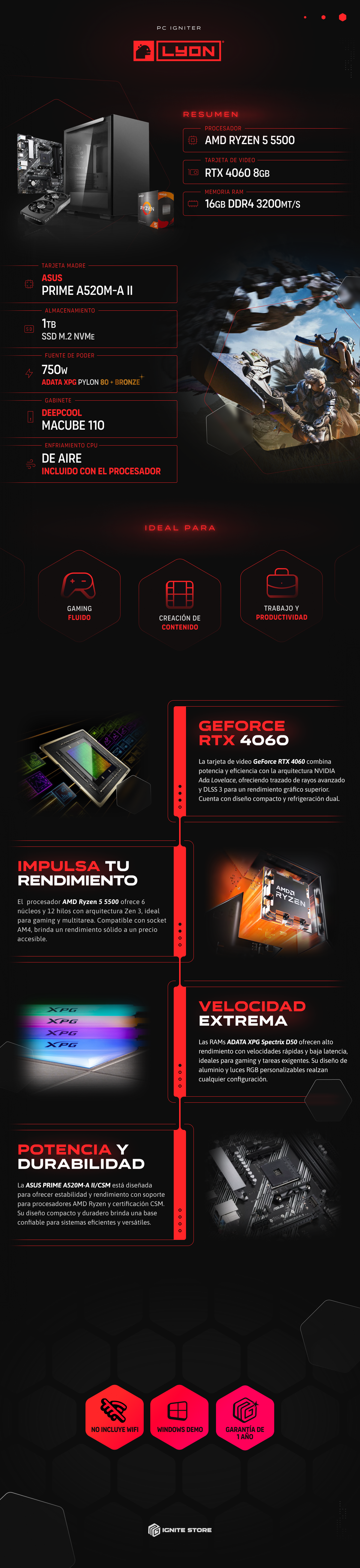 PC Igniter Lyon | R5 5500 | RTX 4060 8GB | 16GB de RAM | SSD 1TB
