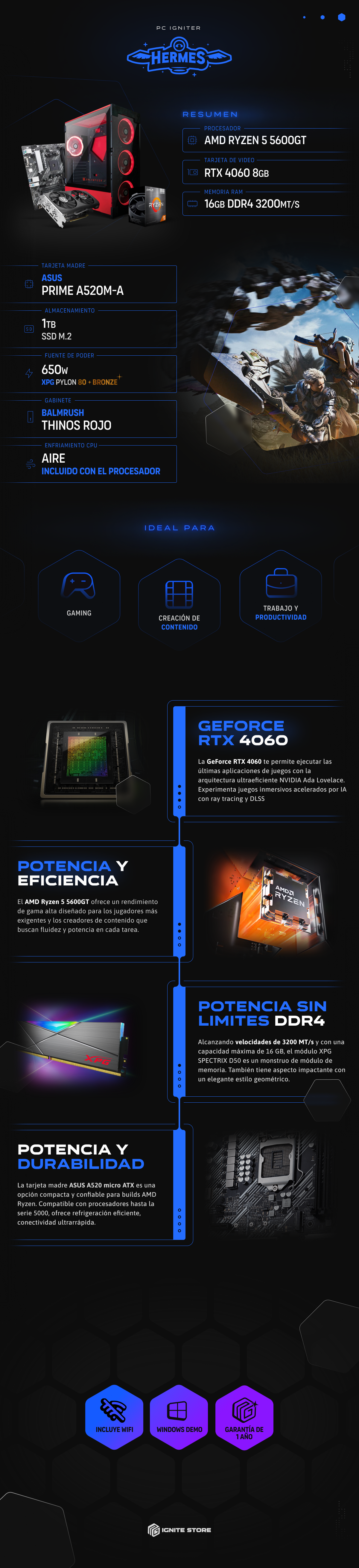 PC IGNITER HERMES R5 5600GT + RTX4060