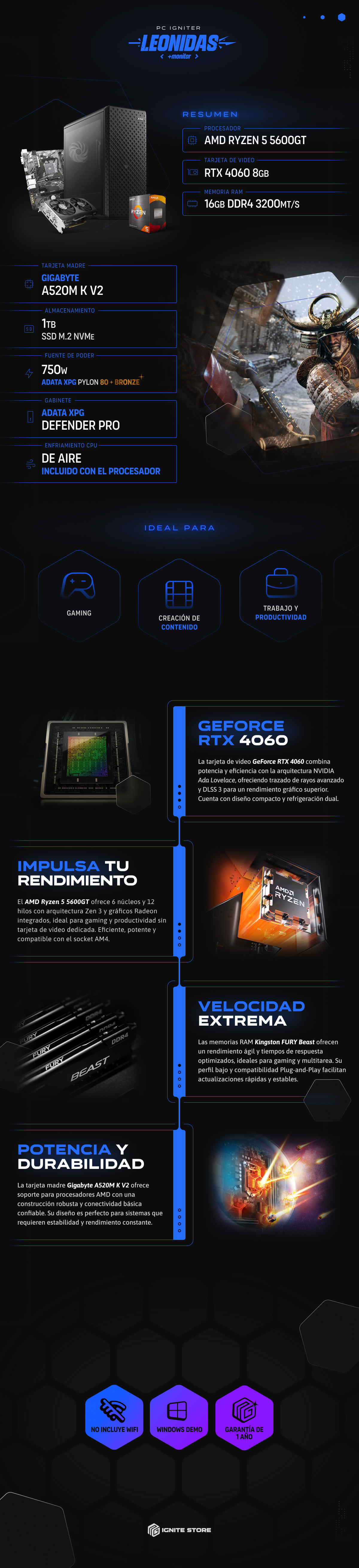 PC Igniter Leonidas | R5 5600GT | RTX 4060 8GB | + Monitor 27"