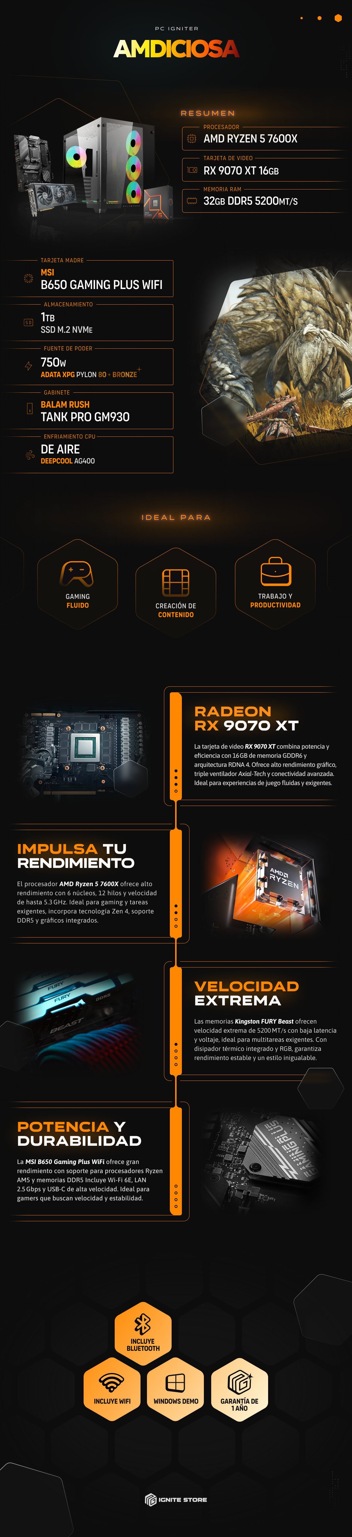 PC Igniter AMDiciosa | R5 7600X | RX 9070 XT 16GB | 32GB de RAM | SSD 1TB