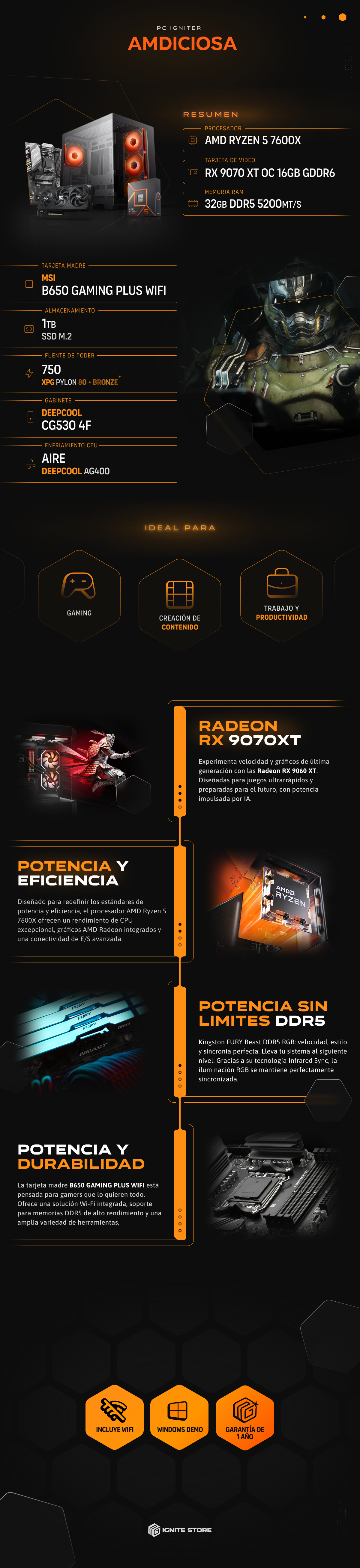 PC IGNITER AMDICIOSA - R5 7600X + 9070 XT OC