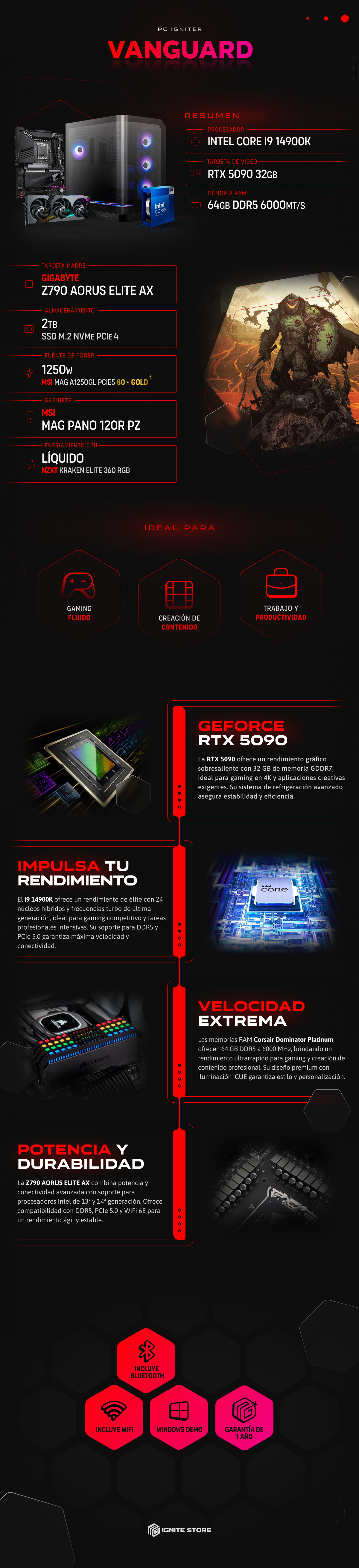 PC Igniter Vanguard | Intel Core i9 14900K | RTX 5090 32GB | 64GB de RAM | SSD 2TB