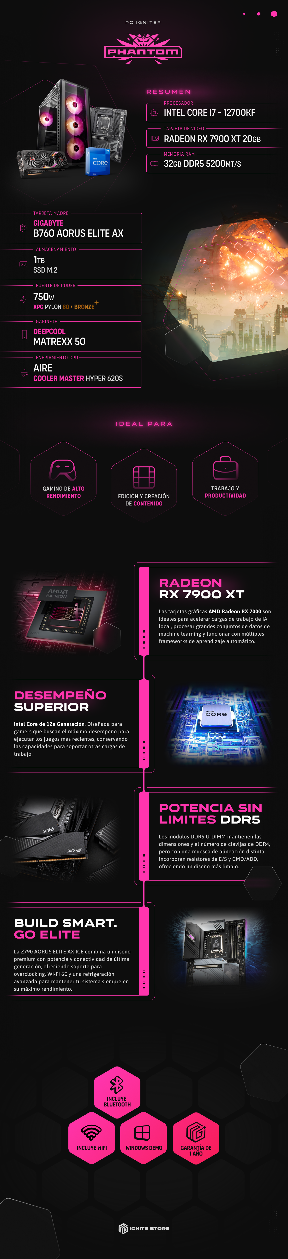 PC IGNITER PHANTOM | Intel Core i7 13700KF + RX 7900 XT 