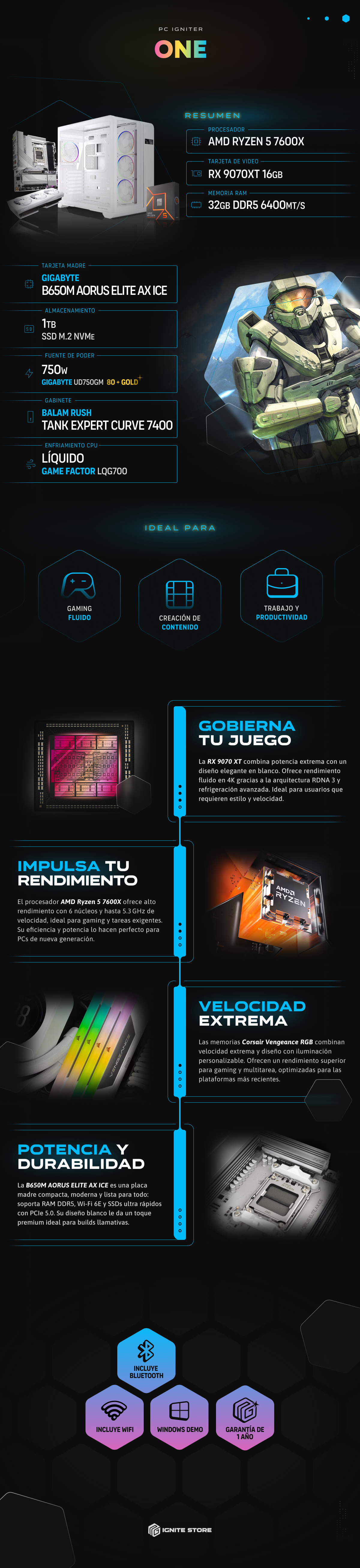 PC Igniter One | R5 7600X | RX 9070 XT 16GB | 32GB de RAM | SSD 1TB