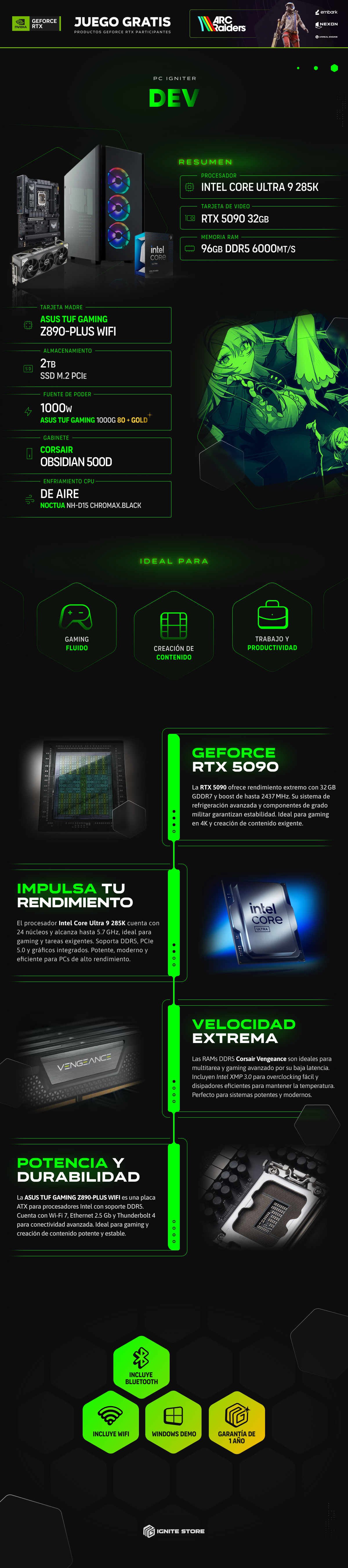 PC Igniter Dev | Core Ultra 9 285K | RTX 5090 32GB | 96GB de RAM | SSD 2TB