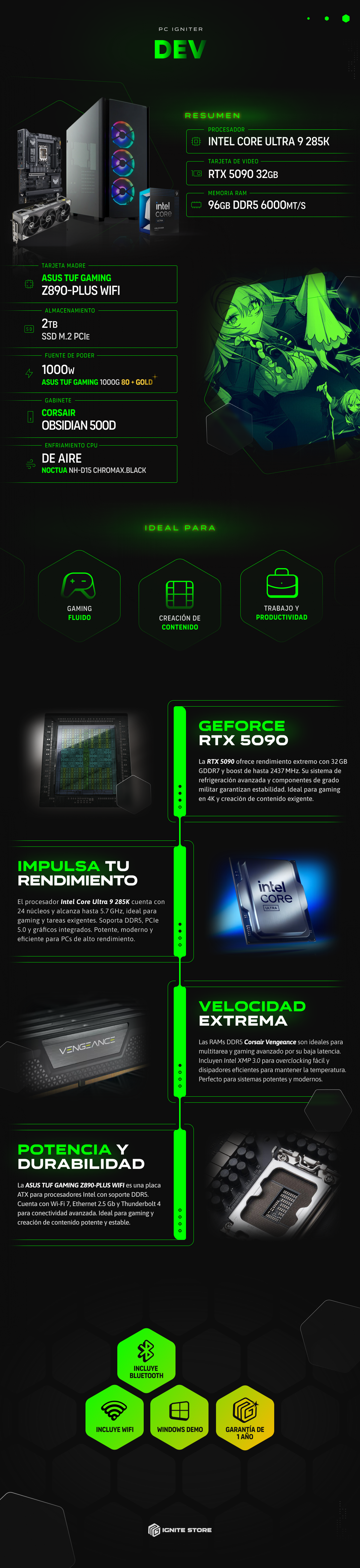 PC Igniter Dev | Core Ultra 9 285K | RTX 5090 32GB | 96GB de RAM | SSD 2TB