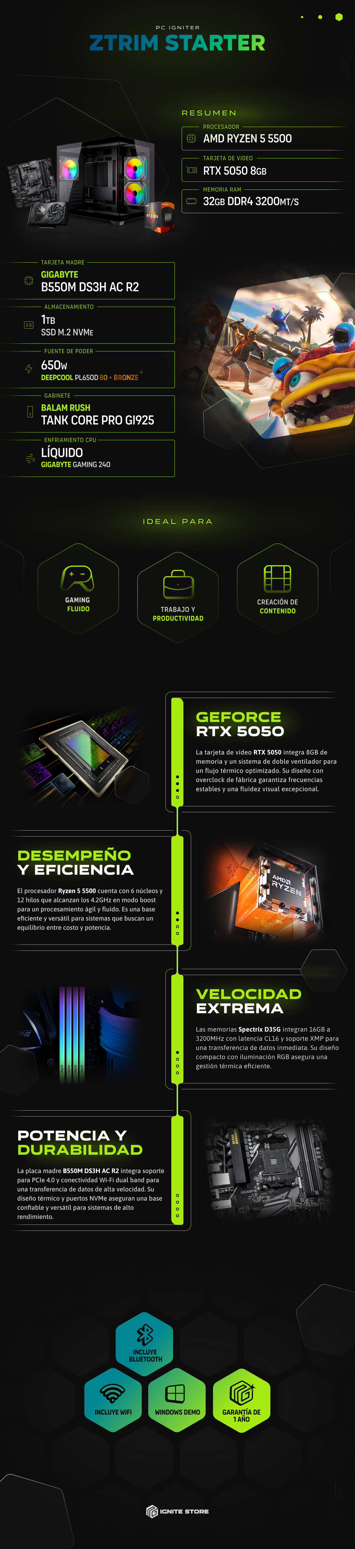 PC Igniter Ztrim Starter | R5 5500 | RTX 5050 8GB | 32GB de RAM | SSD 1TB
