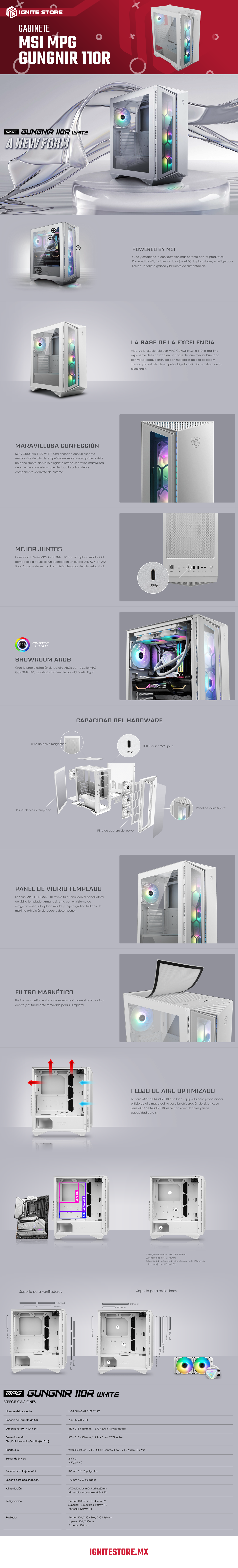 Gabinete Gamer MSI Gungnir 110R White | RGB | ATX | MPG GUNGNIR 110R WHITE