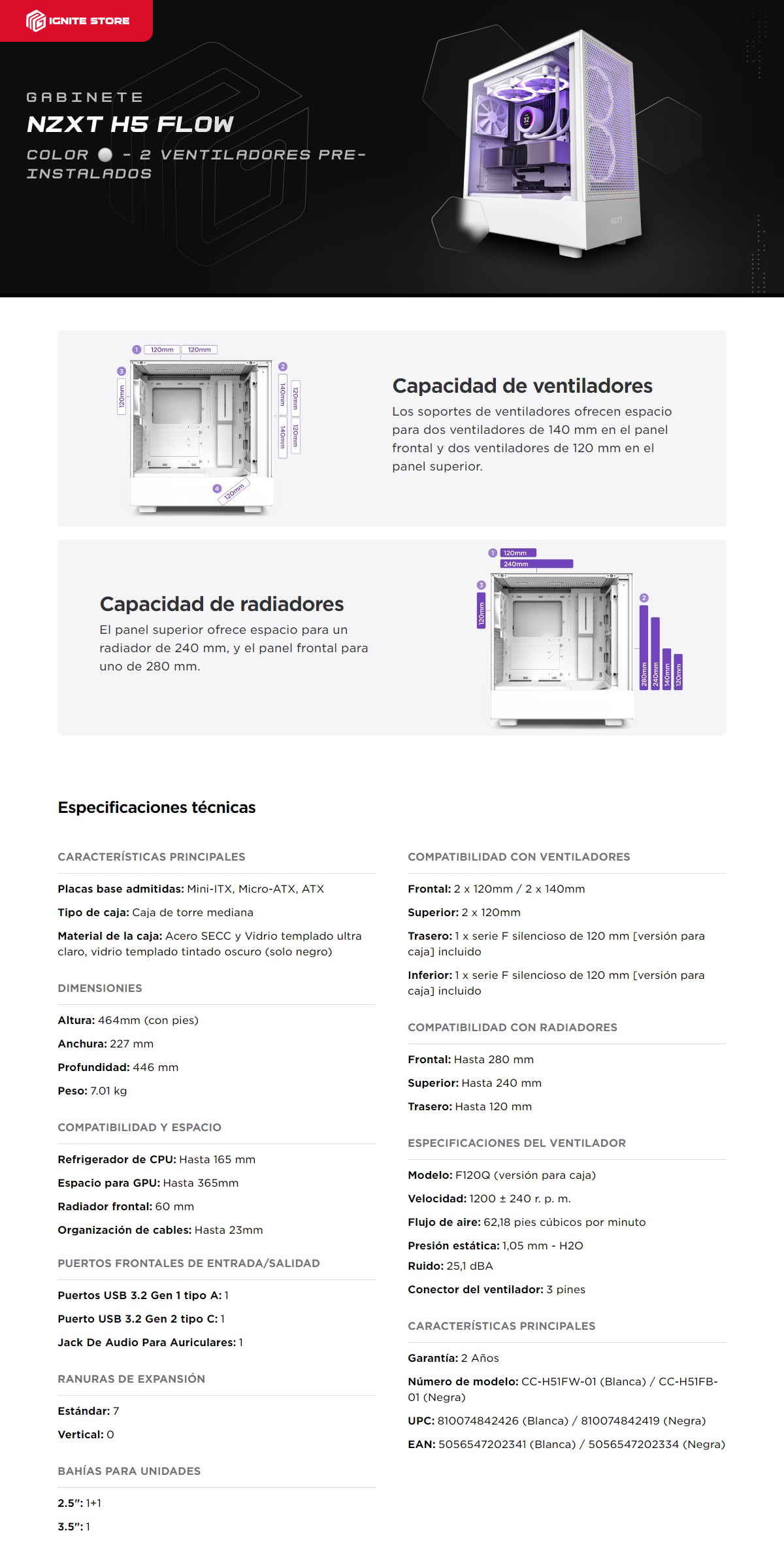 Gabinete gamer NZXT H5 Flow | White | ATX | CC-H51FW-01