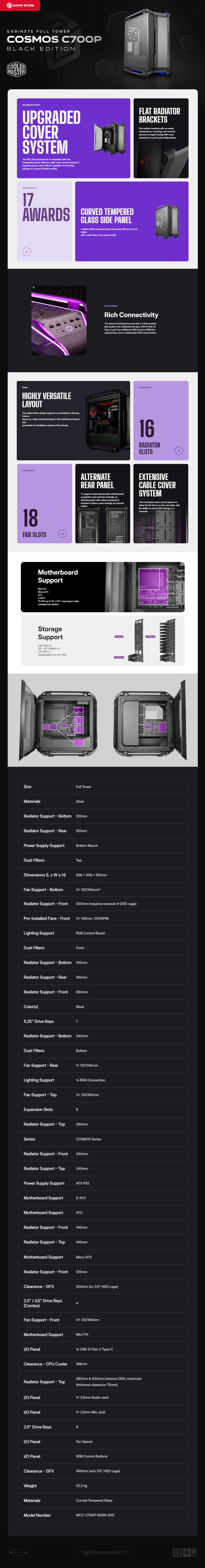 Gabinete Gamer Cooler Master Cosmos C700P Black Edition | E-ATX | MCC-C700P-KG5N-S00