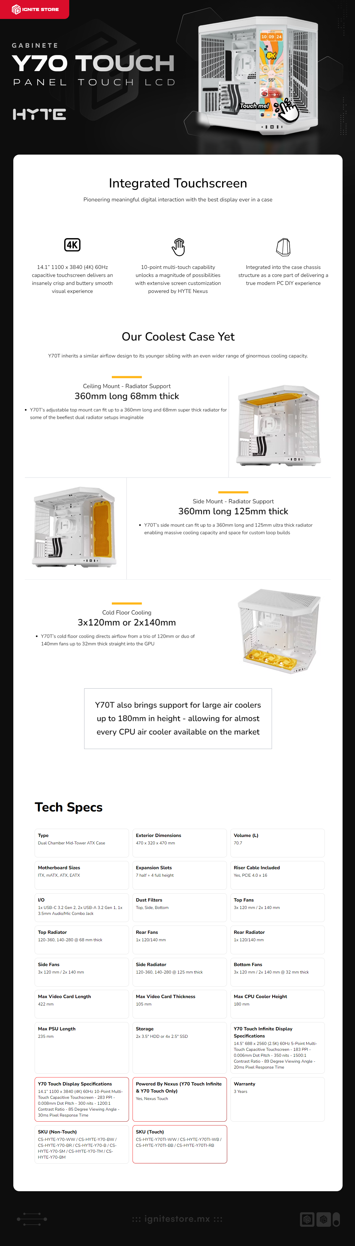 Gabinete HYTE Y70 con Panel 4K LCD Touch | EATX | Color Blanco | CS-HYTE-Y70-WW-L