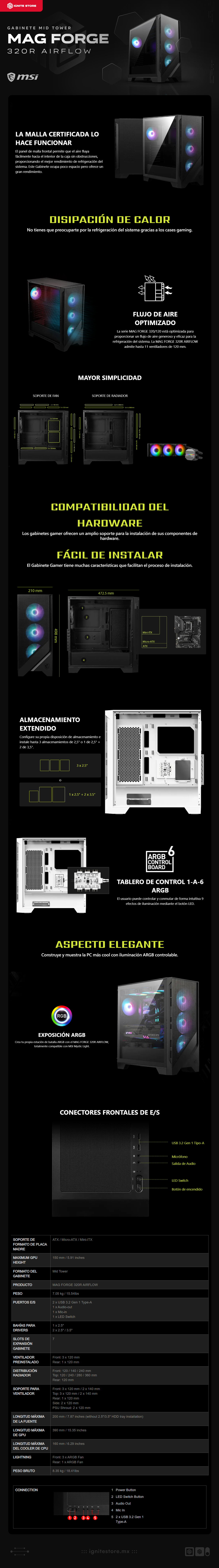 Gabinete MSI MAG FORGE 320R AIRFLOW | Negro | Mid Tower | ATX / Micro-ATX / Mini-ITX | MAG FORGE 320R AIRFLOW