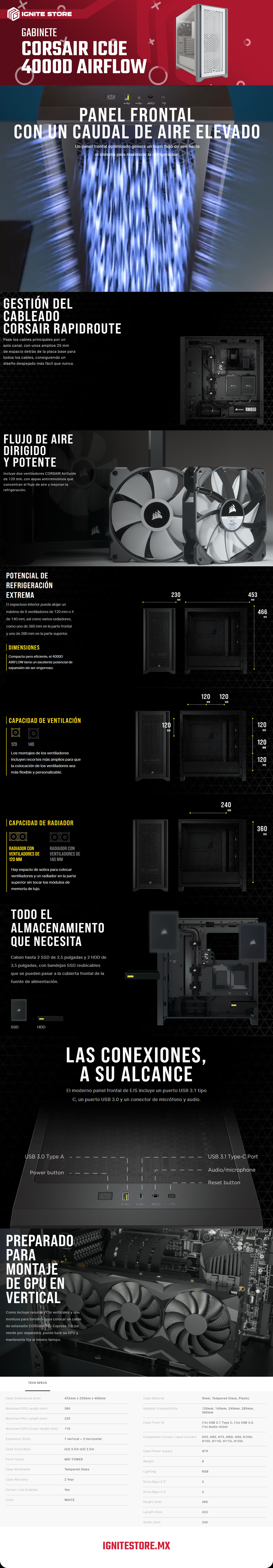 GABINETE CORSAIR ICUE 4000D AIRFLOW WHITE TG ATX CC-9011201-WW