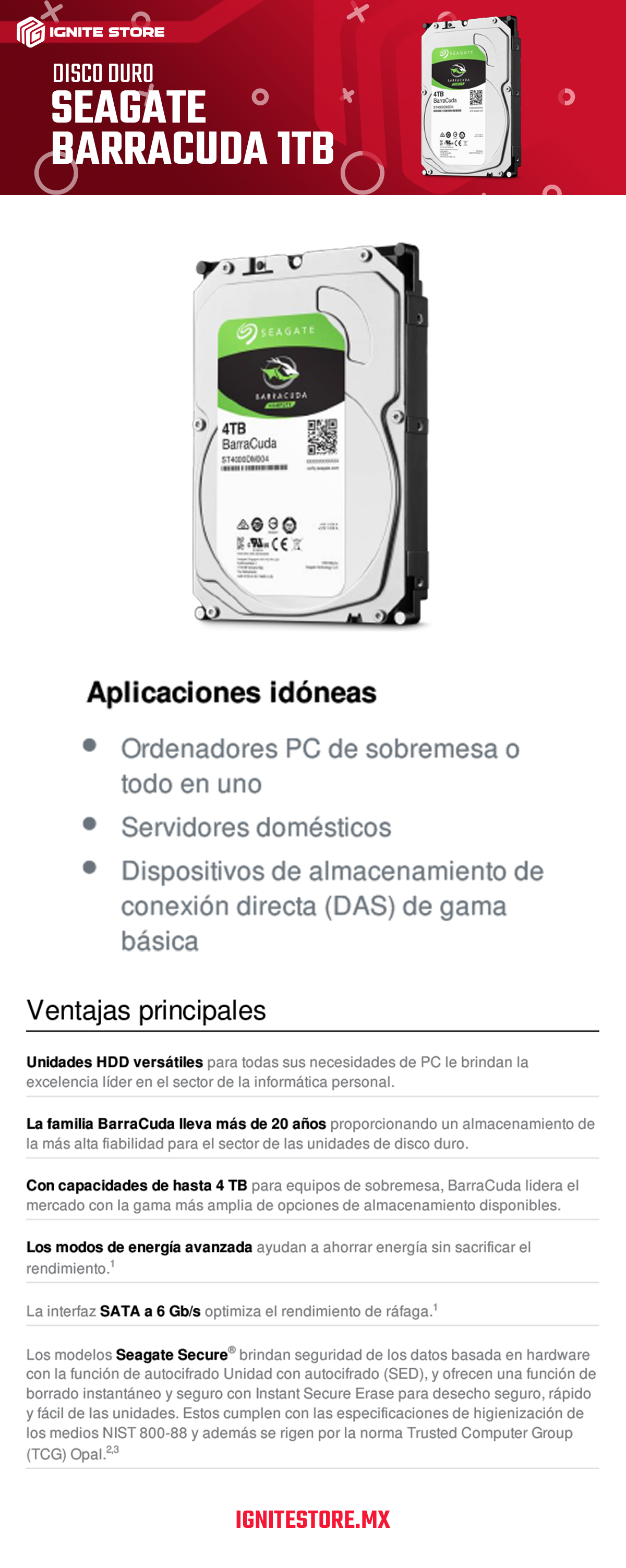 Disco Duro Seagate Barracuda 1TB SATA 3.5", HDD, ST1000DM010