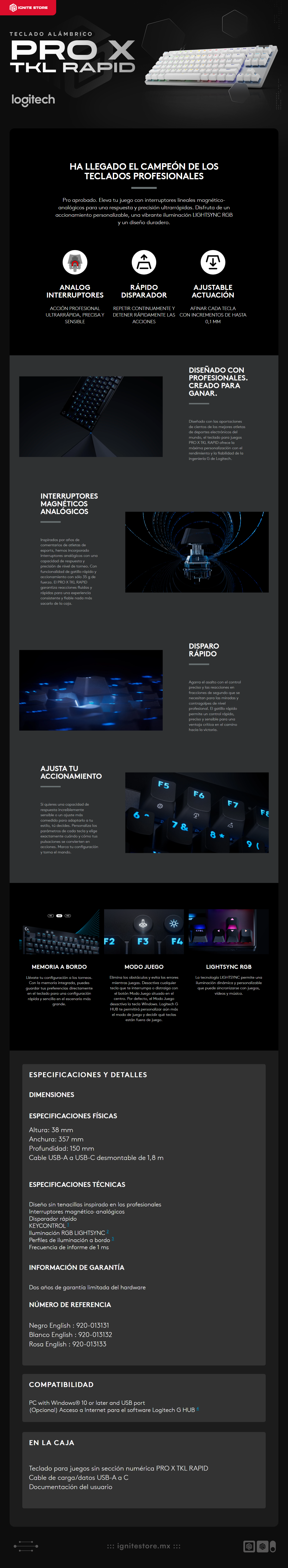 Teclado Alámbrico Logitech PRO X TKL RAPID | Interruptores magnético-analógicos | Color Blanco | Inglés | 920-013132