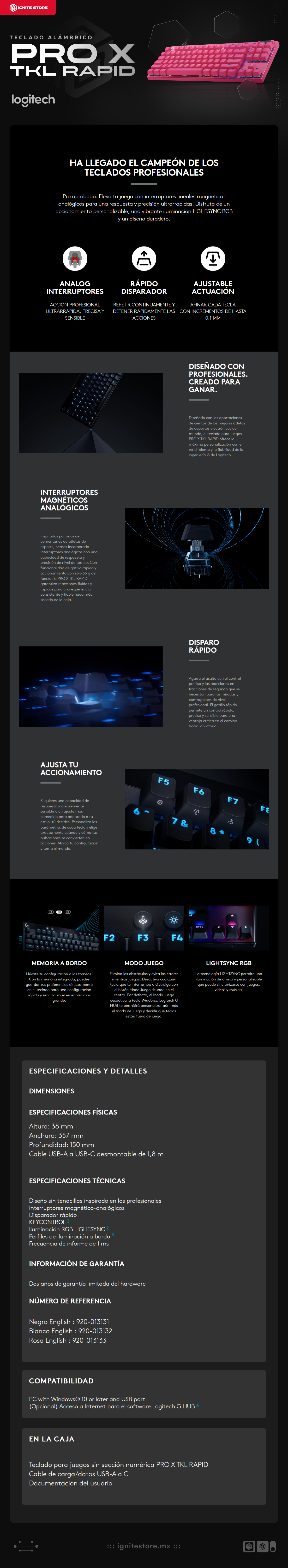 Teclado Alámbrico Logitech PRO X TKL RAPID | Interruptores magnético-analógicos | Color Rosa | Inglés | 920-013133