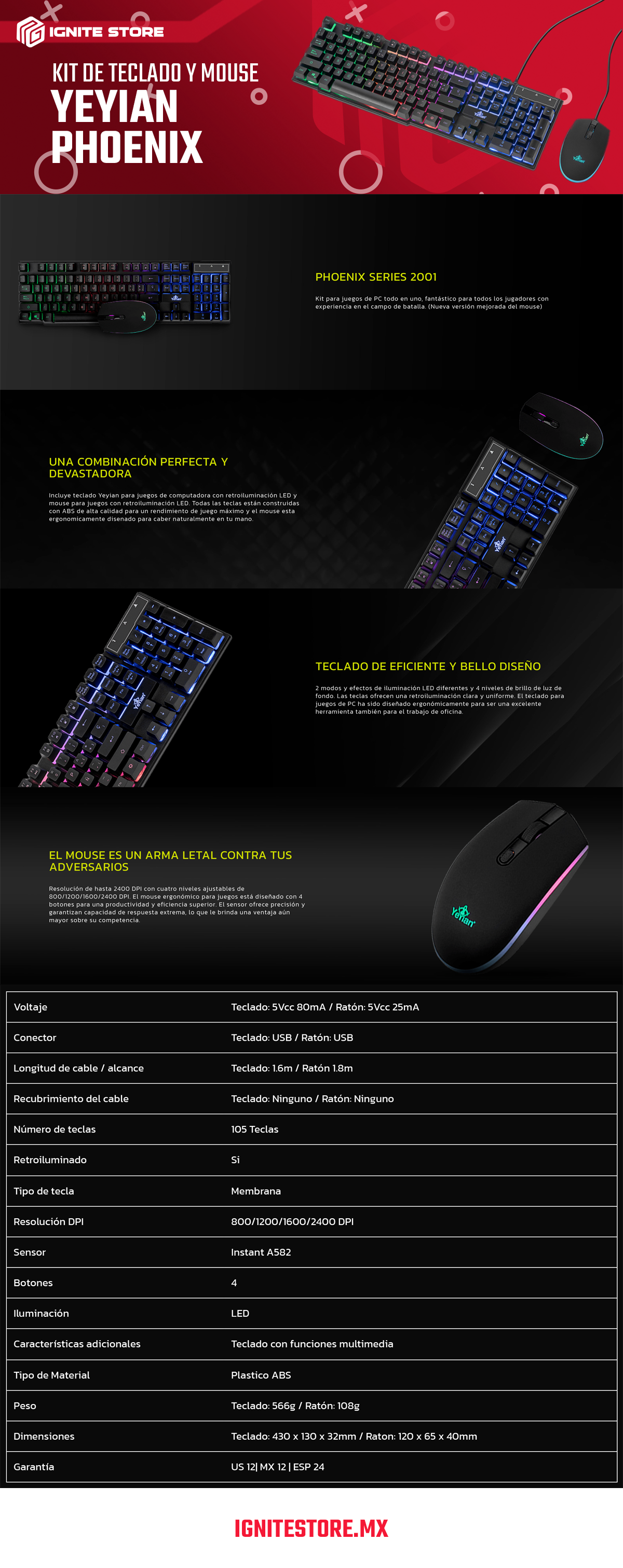 KIT DE TECLADO Y MOUSE ALAMBRICO YEYIAN PHOENIX 20705 - YKP-20705