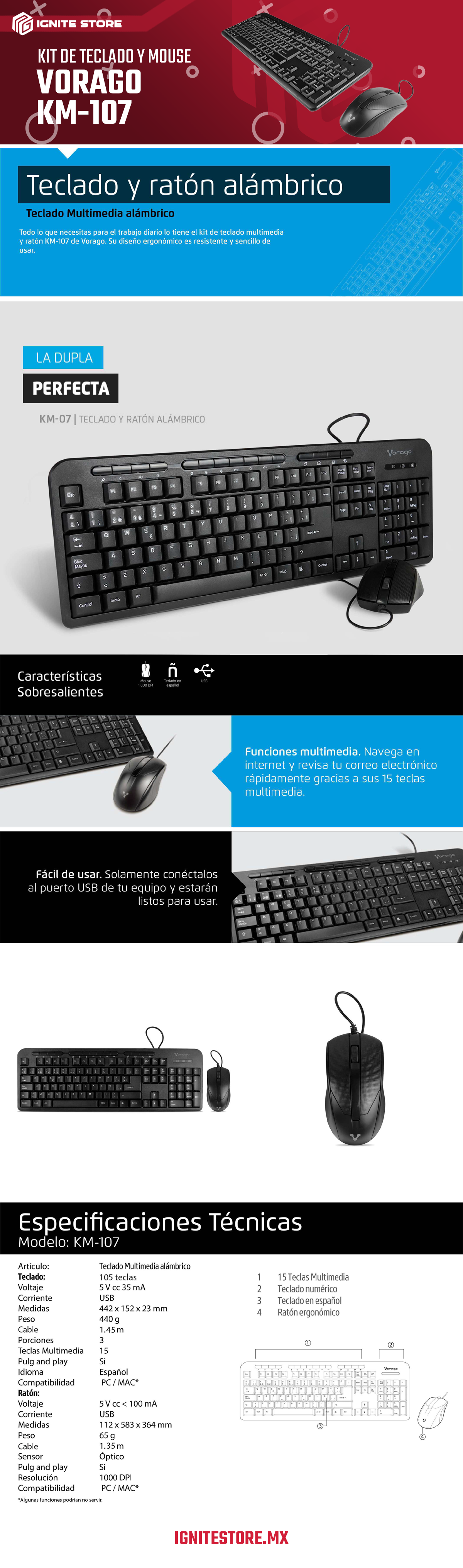 KIT DE TECLADO Y MOUSE VORAGO KM-107