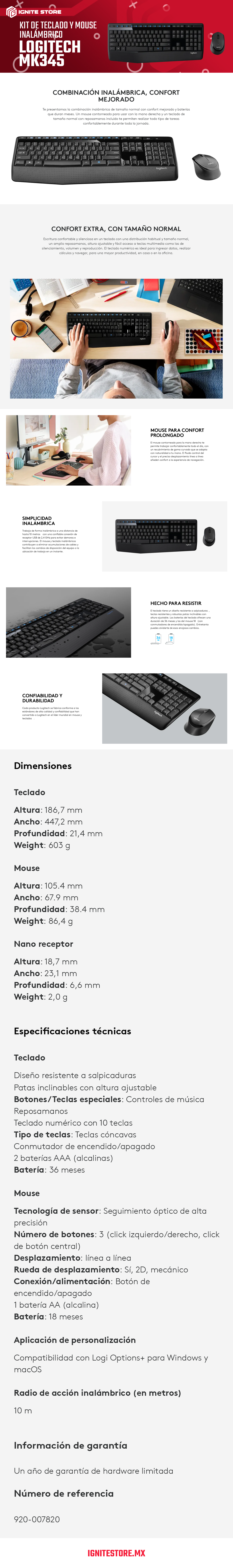 KIT TECLADO Y MOUSE LOGITECH MK345 INALAMBRICO - 920-007820