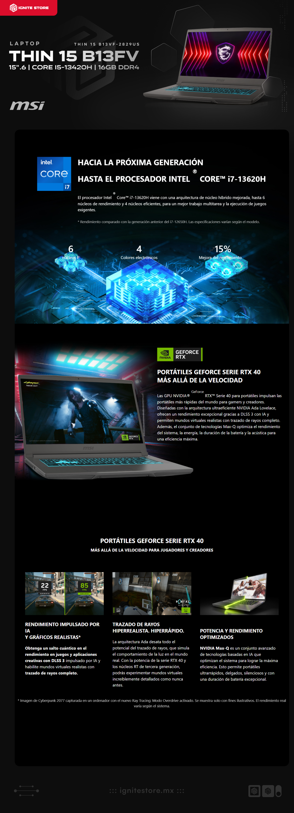 Laptop Gamer MSI THIN 15 B13VF | 15.6” FHD 144Hz | Intel Core i5-13420H | NVIDIA GeForce RTX 4060 | 16GB RAM DDR4 | 512GB SSD  | Gris | Teclado en Inglés | THIN 15 B13VF-2829US