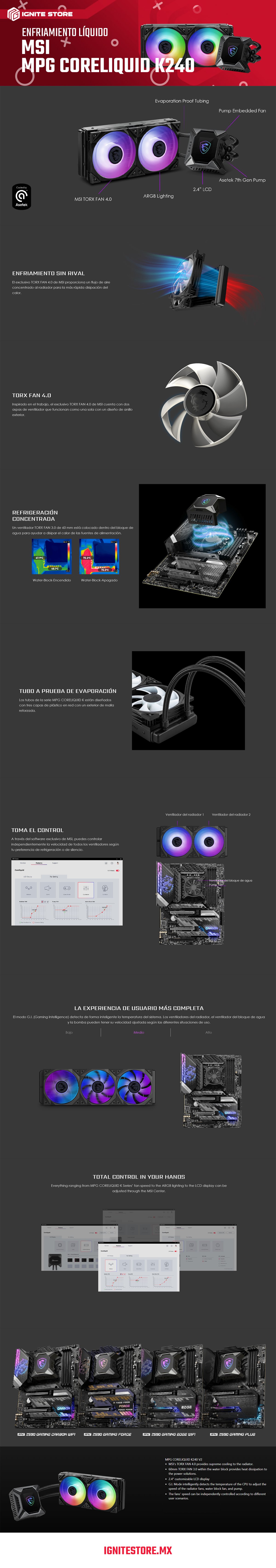 ENFRIAMIENTO LIQUIDO MSI MAG CORELIQUID K240 V2 - 240MM LGA1200 LGA1700 AM5 - MPG CORELIQUID K240 V2